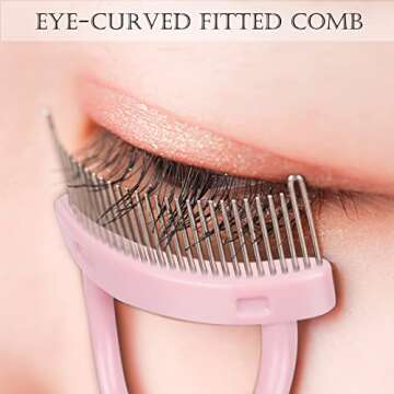 Acavado Eyelash Comb, Arc Designed Eyelash Separator Mascara Applicator Eyebrow Brush Metal Teeth Eye Lash Tool with Comb Cover,Baby Pink