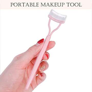 Acavado Eyelash Comb, Arc Designed Eyelash Separator Mascara Applicator Eyebrow Brush Metal Teeth Eye Lash Tool with Comb Cover,Baby Pink