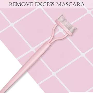 Acavado Eyelash Comb, Arc Designed Eyelash Separator Mascara Applicator Eyebrow Brush Metal Teeth Eye Lash Tool with Comb Cover,Baby Pink