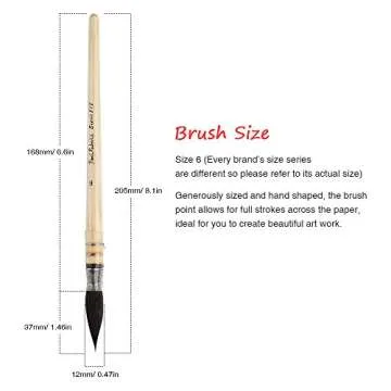 Paul Rubens Professional Watercolor Paint Brush, Size 6 Wash/Mop Round ​Squirrel Hair Paint Brush for Art Painting, Fine Detailing, Watercolor, Acrylic, Gouache, Oil