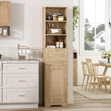 Elegant 67" Bathroom Storage Cabinet with Rattan Doors