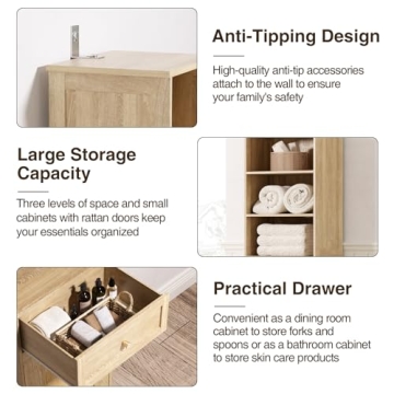 Elegant 67" Bathroom Storage Cabinet with Rattan Doors