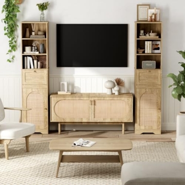 Elegant 67" Bathroom Storage Cabinet with Rattan Doors