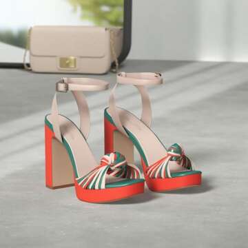 sun gurg Orange Strappy Heels for Women Square Open Toe Sandals Platform Chunky High Heels Ankle Str...