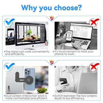 CloudValley Adjustable Laptop Stand, Magnetic Phone Holder, Aluminum Slim Computer Monitor Side Mount Clip for iPhone MagSafe Series & All Phones, Portable Foldable Computer Expansion Bracket, Black