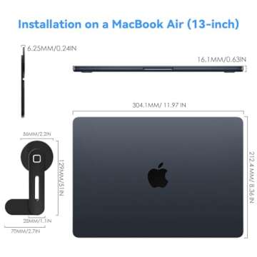 CloudValley Adjustable Laptop Stand, Magnetic Phone Holder, Aluminum Slim Computer Monitor Side Mount Clip for iPhone MagSafe Series & All Phones, Portable Foldable Computer Expansion Bracket, Black