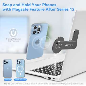 CloudValley Adjustable Laptop Stand, Magnetic Phone Holder, Aluminum Slim Computer Monitor Side Mount Clip for iPhone MagSafe Series & All Phones, Portable Foldable Computer Expansion Bracket, Black