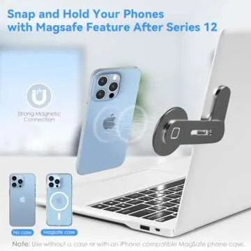 CloudValley Adjustable Laptop Stand, Magnetic Phone Holder, Aluminum Slim Computer Monitor Side Mount Clip for iPhone MagSafe Series & All Phones, Portable Foldable Computer Expansion Bracket, Black