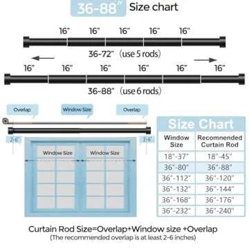 VOIIY Curtain Rods for Windows 48 to 84 Inch(4-7 Feet),Black 1'' Diameter Drapery Rods with End Cap Style Design,Modern Adjustable Heavy Duty Curtain Rod,Size:36''-88''