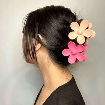 Flower Hair Claw Clips, 6 PCS Cute Non-Slip Matte Clips for Thick Hair (6 Colors)