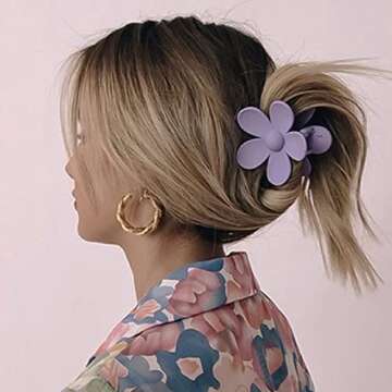 Flower Hair Claw Clips, 6 PCS Cute Non-Slip Matte Clips for Thick Hair (6 Colors)