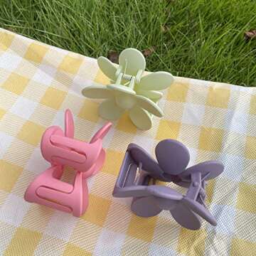 Flower Hair Claw Clips, 6 PCS Cute Non-Slip Matte Clips for Thick Hair (6 Colors)