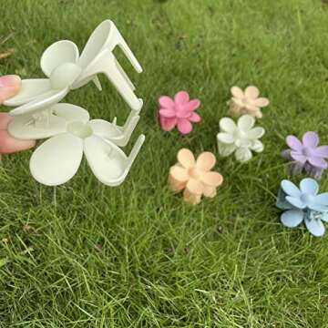 Flower Hair Claw Clips, 6 PCS Cute Non-Slip Matte Clips for Thick Hair (6 Colors)
