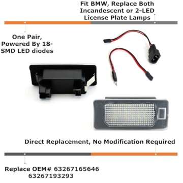 iJDMTOY OEM-Fit 3W Full LED License Plate Light Kit Compatible With BMW 1 2 3 4 5 Series X3 X4 X5 X6...
