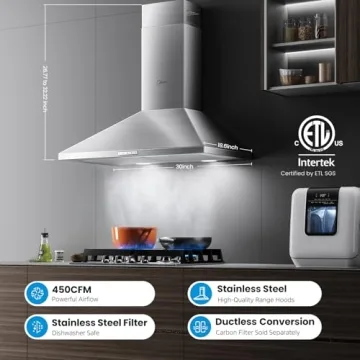 Midea 30in Wall Mount Vent Hood with 450 CFM