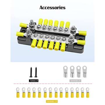 LENKRAD Power Distribution Block Bus Bar with Ring Terminals - 150A Double-Row Busbar for Car Marine...