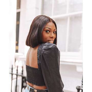 The Drop Women's Black Puff Long Sleeve Gathered Cropped Top by @thepatriciabright