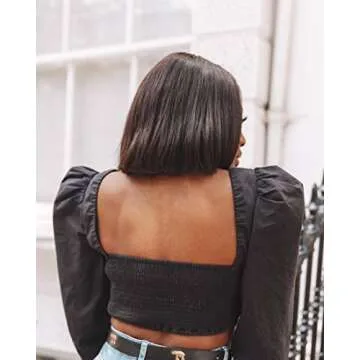 The Drop Women's Black Puff Long Sleeve Gathered Cropped Top by @thepatriciabright