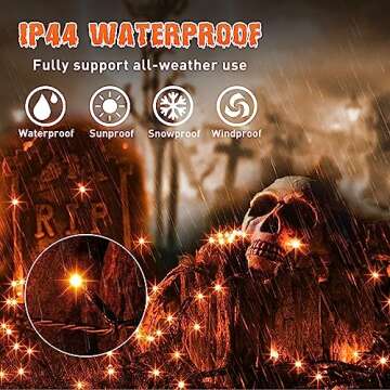 Vanthylit Halloween Lights Outdoor, 82 FT 200 LED Halloween String Lights with Music, Waterproof Orange Lights Plug in Motion Sensor Halloween Decorations Outdoor