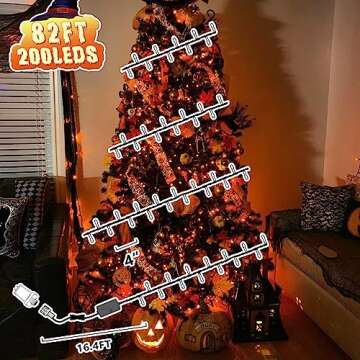 Vanthylit Halloween Lights Outdoor, 82 FT 200 LED Halloween String Lights with Music, Waterproof Orange Lights Plug in Motion Sensor Halloween Decorations Outdoor