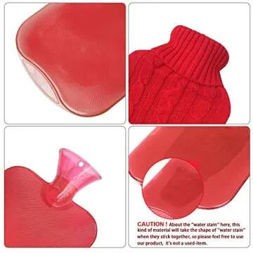 Attmu Hot Water Bottle with Cover Knitted, Transparent Hot Water Bag 2 Liter - Red
