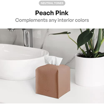 Carrotez Modern PU Leather Tissue Box Cover - Peach Pink