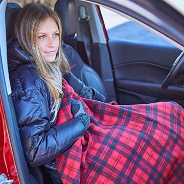 Heated Car Blanket - 12-Volt Electric Blanket for Car, Truck, SUV, or RV - Portable Heated Throw - Camping Essentials by Stalwart (Red Plaid)