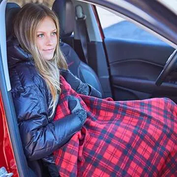 Heated Car Blanket - 12-Volt Electric Blanket for Car, Truck, SUV, or RV - Portable Heated Throw - Camping Essentials by Stalwart (Red Plaid)