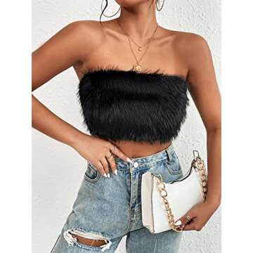 GORGLITTER Women's Fuzzy Strapless Crop Top – Chic Comfort