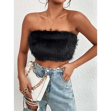 GORGLITTER Women's Fuzzy Strapless Crop Top – Chic Comfort