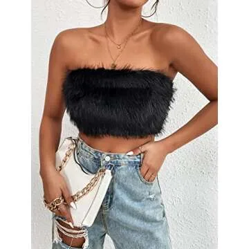 GORGLITTER Women's Fuzzy Strapless Crop Top – Chic Comfort