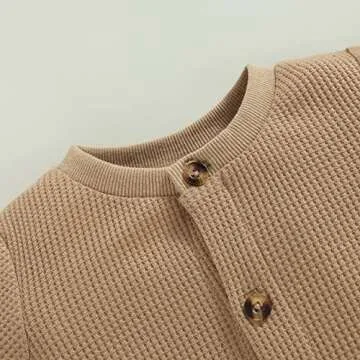Mubineo Infant Baby Boy Girl Summer Fall Basic Plain Button Short Sleeve Romper Jumpsuit Clothes (Khaki, 12-18 Months)
