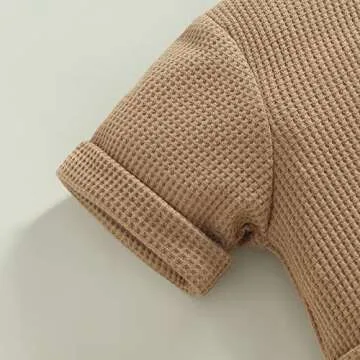 Mubineo Infant Baby Boy Girl Summer Fall Basic Plain Button Short Sleeve Romper Jumpsuit Clothes (Khaki, 12-18 Months)