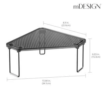 mDesign Plastic/Steel Corner Stackable Rack, Storage Organizer Shelf for Bathroom, Vanity, Countertop, Sink, Cabinet, Holds Makeup, Shower Accessories, Ligne Collection - 2 Pack - Black/Smoke Gray