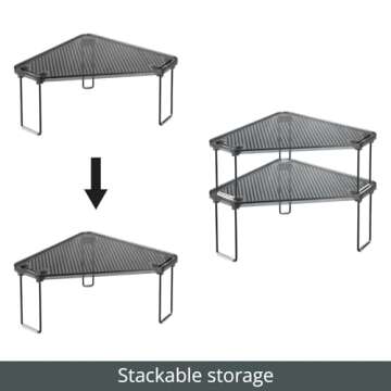 mDesign Plastic/Steel Corner Stackable Rack, Storage Organizer Shelf for Bathroom, Vanity, Countertop, Sink, Cabinet, Holds Makeup, Shower Accessories, Ligne Collection - 2 Pack - Black/Smoke Gray