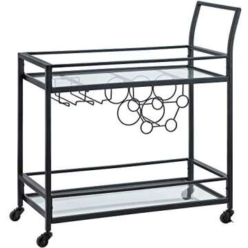 FirsTime & Co. Black Francesca Bar Cart, 2 Tier Mobile Mini Bar, Kitchen Serving Cart and Coffee Sta...