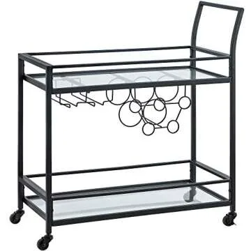 FirsTime & Co. Black Francesca Bar Cart, 2 Tier Mobile Mini Bar, Kitchen Serving Cart and Coffee Sta...