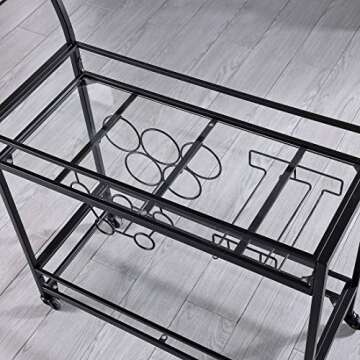 FirsTime & Co. Black Francesca Bar Cart, 2 Tier Mobile Mini Bar, Kitchen Serving Cart and Coffee Station with Storage for Wine and Glasses, Metal and Glass, Modern