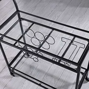 FirsTime & Co. Black Francesca Bar Cart, 2 Tier Mobile Mini Bar, Kitchen Serving Cart and Coffee Station with Storage for Wine and Glasses, Metal and Glass, Modern