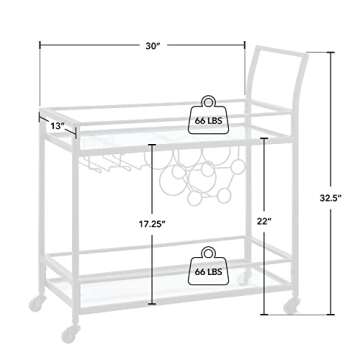FirsTime & Co. Black Francesca Bar Cart, 2 Tier Mobile Mini Bar, Kitchen Serving Cart and Coffee Station with Storage for Wine and Glasses, Metal and Glass, Modern