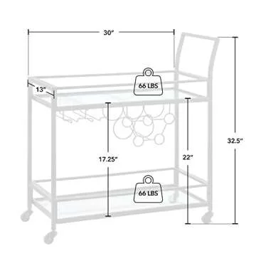 FirsTime & Co. Black Francesca Bar Cart, 2 Tier Mobile Mini Bar, Kitchen Serving Cart and Coffee Station with Storage for Wine and Glasses, Metal and Glass, Modern