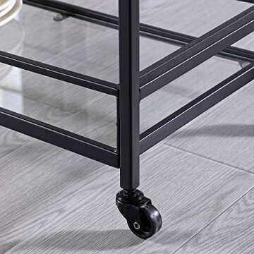 FirsTime & Co. Black Francesca Bar Cart, 2 Tier Mobile Mini Bar, Kitchen Serving Cart and Coffee Station with Storage for Wine and Glasses, Metal and Glass, Modern