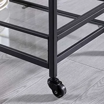 FirsTime & Co. Black Francesca Bar Cart, 2 Tier Mobile Mini Bar, Kitchen Serving Cart and Coffee Station with Storage for Wine and Glasses, Metal and Glass, Modern