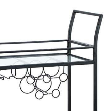 FirsTime & Co. Black Francesca Bar Cart, 2 Tier Mobile Mini Bar, Kitchen Serving Cart and Coffee Station with Storage for Wine and Glasses, Metal and Glass, Modern