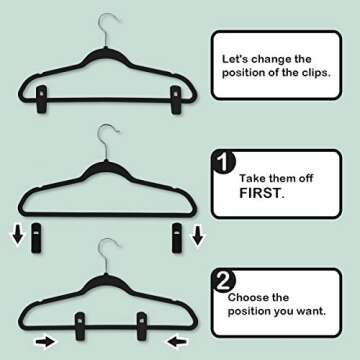 Trgowaul Velvet Hangers Clips, Pants Hangers Velvet Clips, Strong Finger Clips Perfect for Thin Velvet Hangers (60pc, Black)
