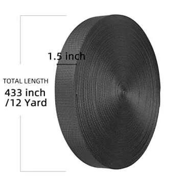 Nylon Webbing 1 Inch 1.5 Inch, Heavy Duty Nylon Webbing Strap 12 Yard, Durable Nylon Strapping for Indoor or Outdoor Gear, DIY Crafting, Repairing, (Black, 12 Yard)