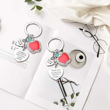 Teacher Appreciation Gifts in Bulk for Women, 2 PCS Apple Keychain for Teacher from Students, Graduation Thanksgiving Retired Gift, Valentines Day Christmas Stocking Stuffers for Professor Friend