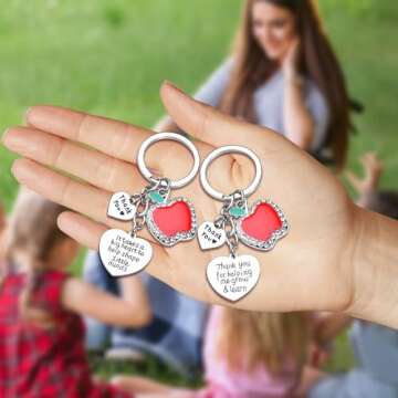 Teacher Appreciation Gifts in Bulk for Women, 2 PCS Apple Keychain for Teacher from Students, Graduation Thanksgiving Retired Gift, Valentines Day Christmas Stocking Stuffers for Professor Friend