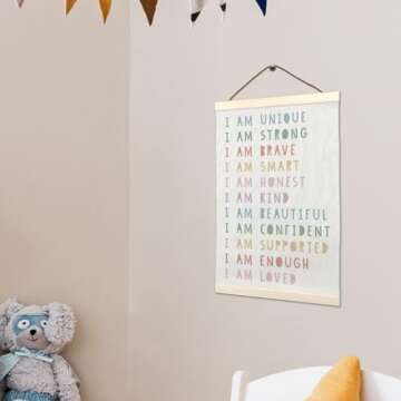 LKETW Inspirational Boho Poster Hanger Frame 12x16 Inch, Kids Room Wall Art, Nursery Wall Art with Wooden Frames, Positive Affirmations Hanging Banner Decor for Dorm Nursery Toddler Room