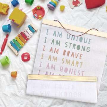 LKETW Inspirational Boho Poster Hanger Frame 12x16 Inch, Kids Room Wall Art, Nursery Wall Art with Wooden Frames, Positive Affirmations Hanging Banner Decor for Dorm Nursery Toddler Room